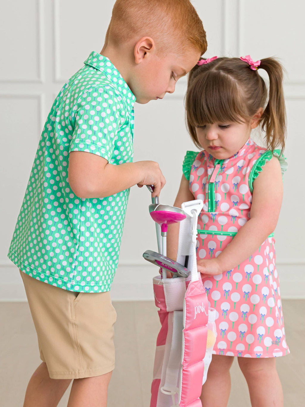 Girls Pink Tee Time Golf Flutter Sleeve Active Dress & Bike Short Set