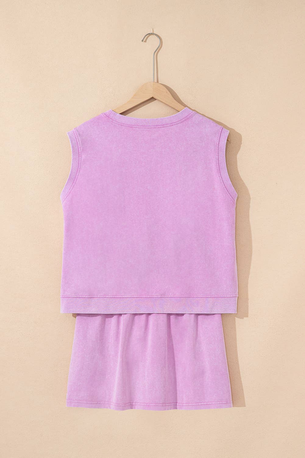 2 Pieces Mineral Wash Cotton Tank Top and Skirt Set (S-XL)