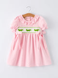 Girls Summer Crocodile Embroidered Smocked Dress
