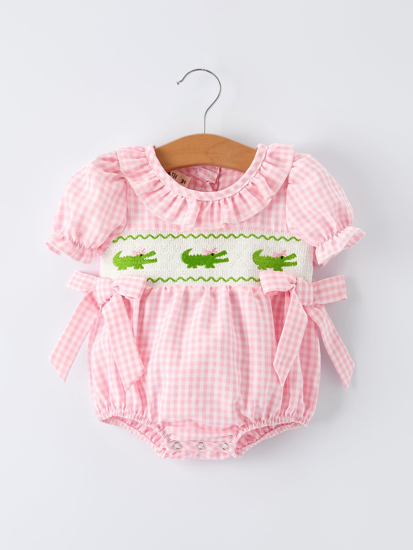 Baby Girls Summer Crocodile Embroidered Smocked Romper