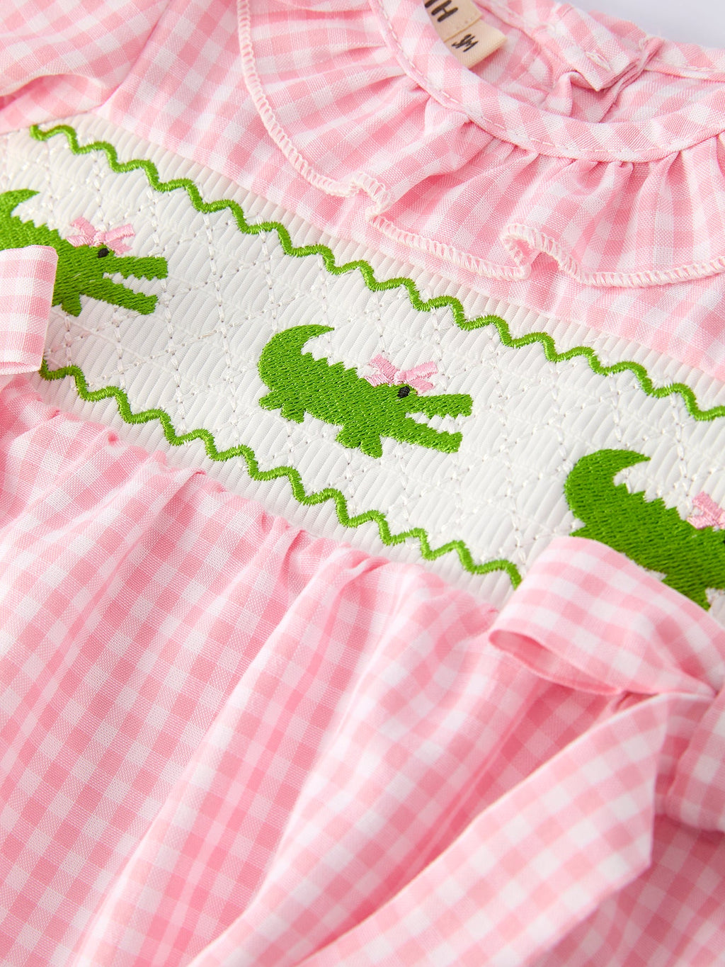Baby Girls Summer Crocodile Embroidered Smocked Romper