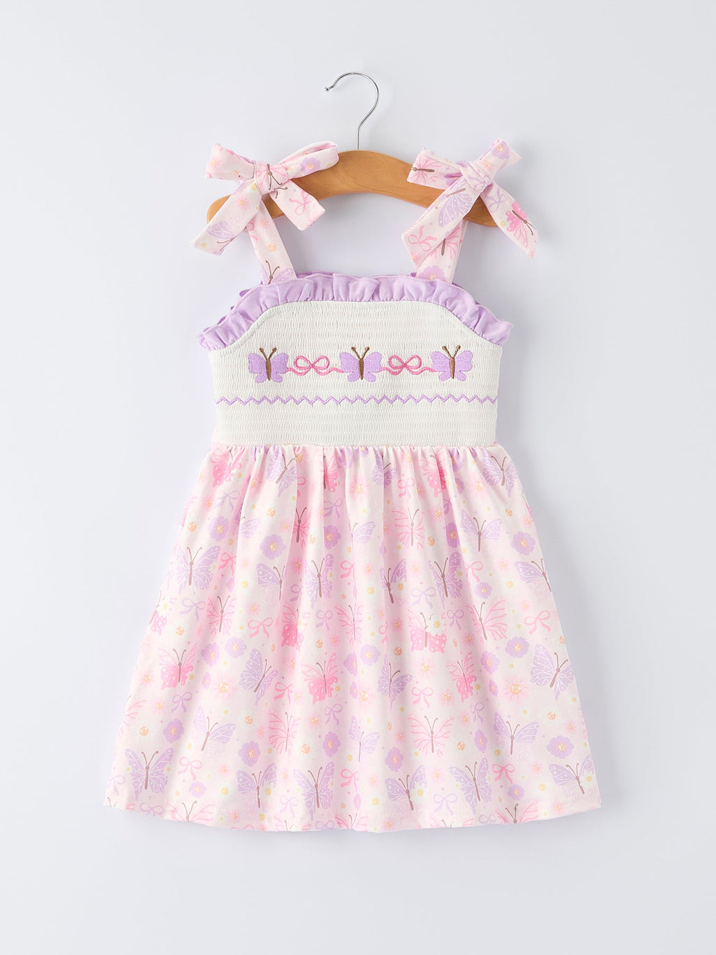 Butterfly Embroidery Smocking Bow Baby Girls Dress