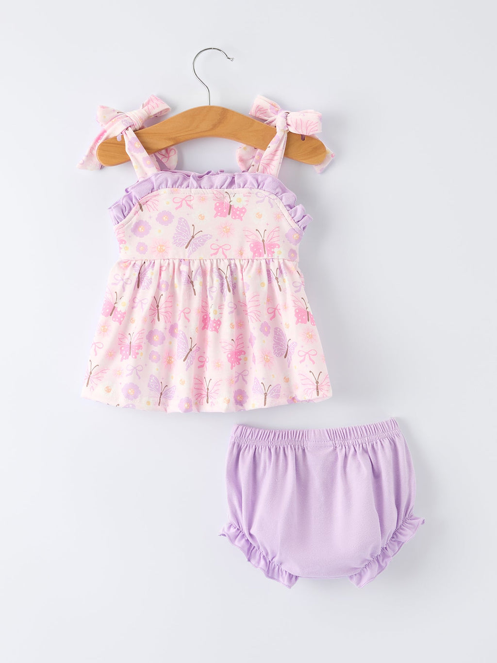 Butterfly Embroidery Smocking Bow Baby Girls Bloomers Set