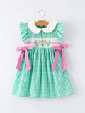 Spring Gingham Bow Ruffle Smocked Pickle Ball Girl Dress