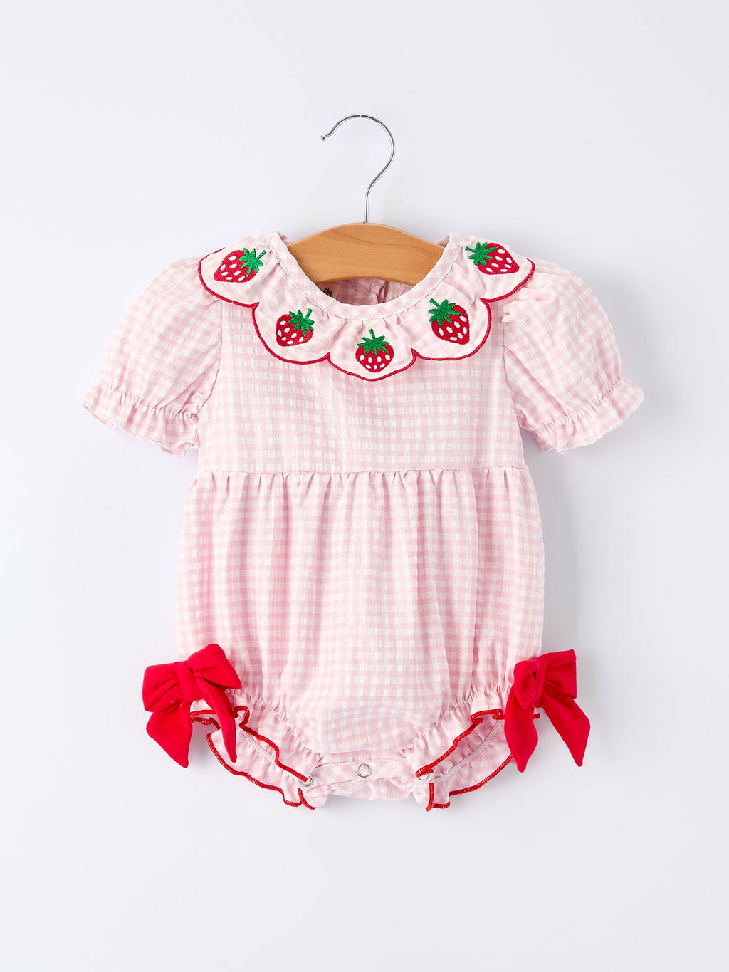 Baby Girls' Plaid Smocked Strawberry Applique Romper