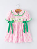 Spring Golf Embroidered Girls Smocked Bow Dress