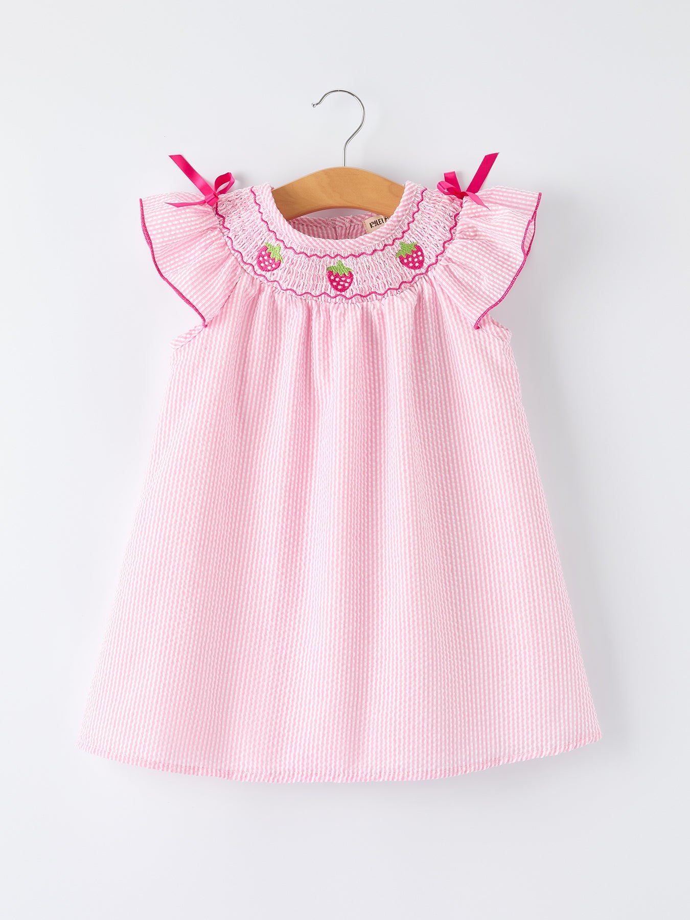 Strawberry Smocked Girl Dress Bow Ruffle
