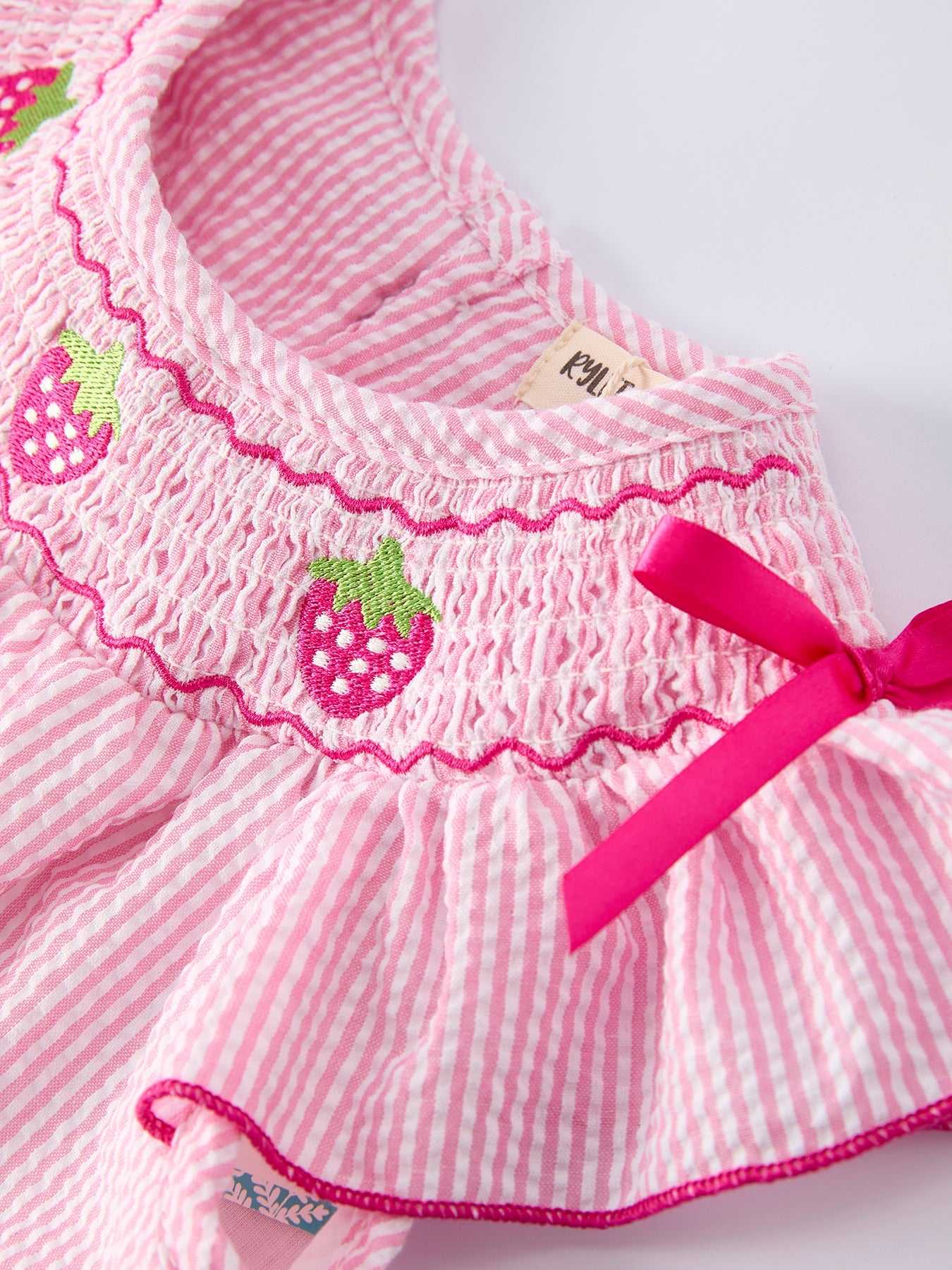 Strawberry Smocked Girl Dress Bow Ruffle