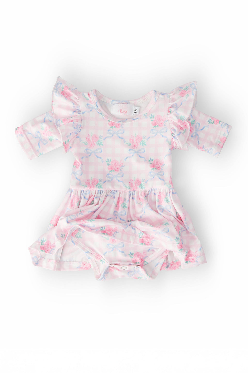 Ribbons & Roses 3/4 Sleeve Flutter Twirl Bodysuit