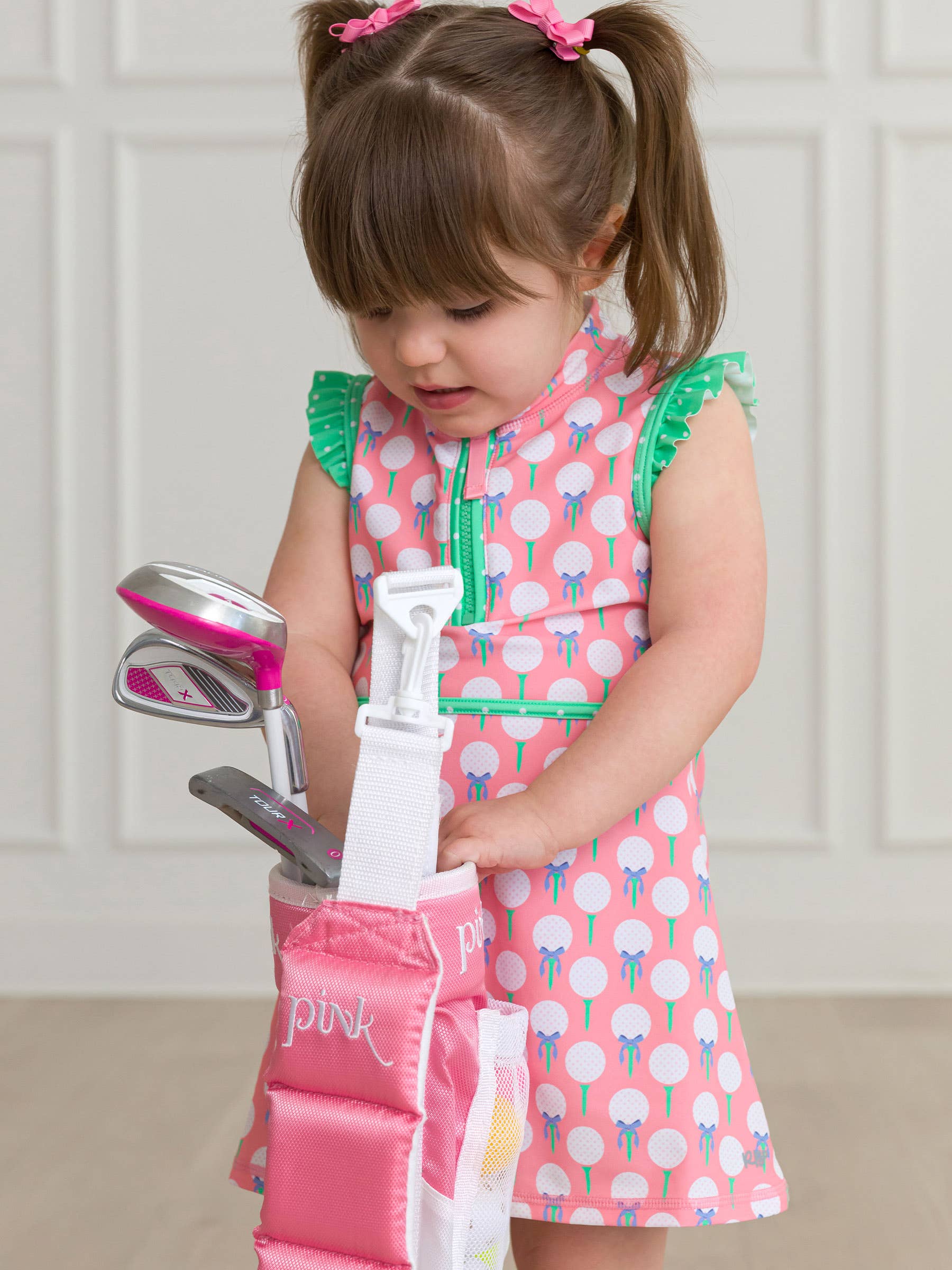 Girls Pink Tee Time Golf Flutter Sleeve Active Dress & Bike Short Set