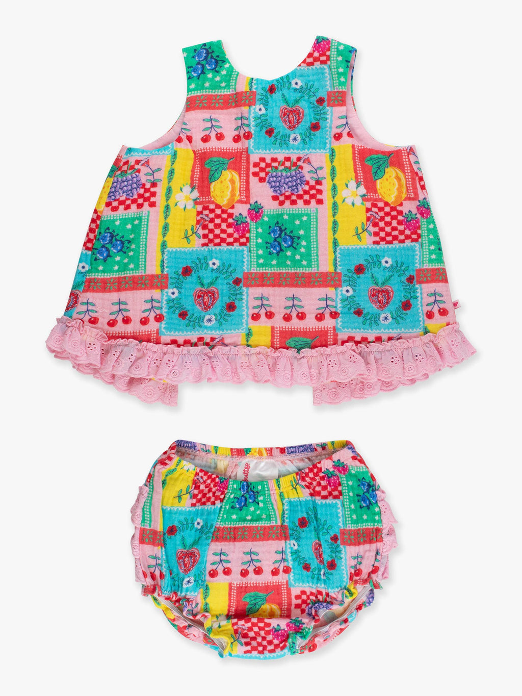 Baby Girls Picnic Party Patchwork Cotton Gauze Swing Top & Bloomer Set