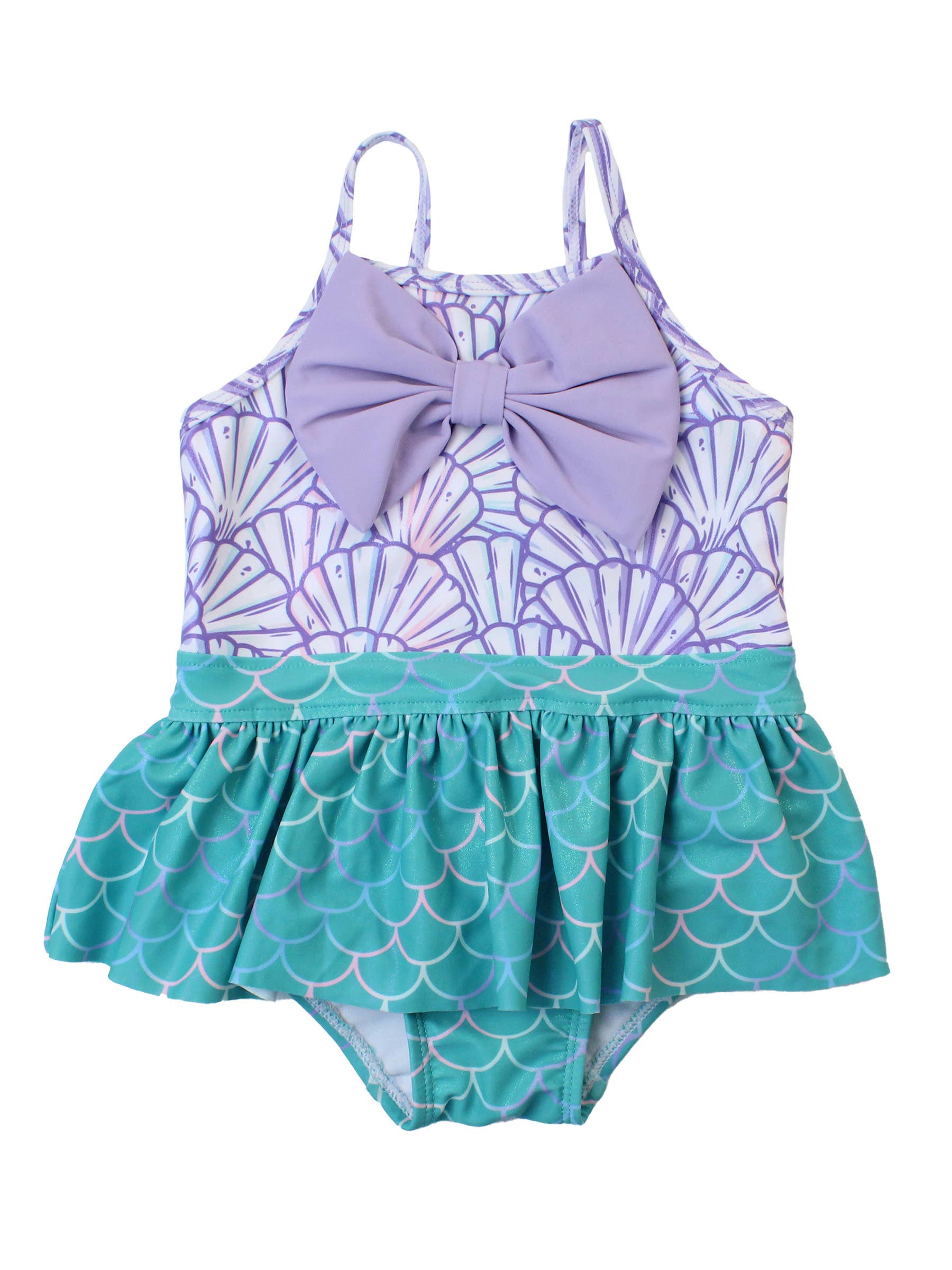 Girls Magical Mermaid Big Bow Skirted One Piece Swimsuit