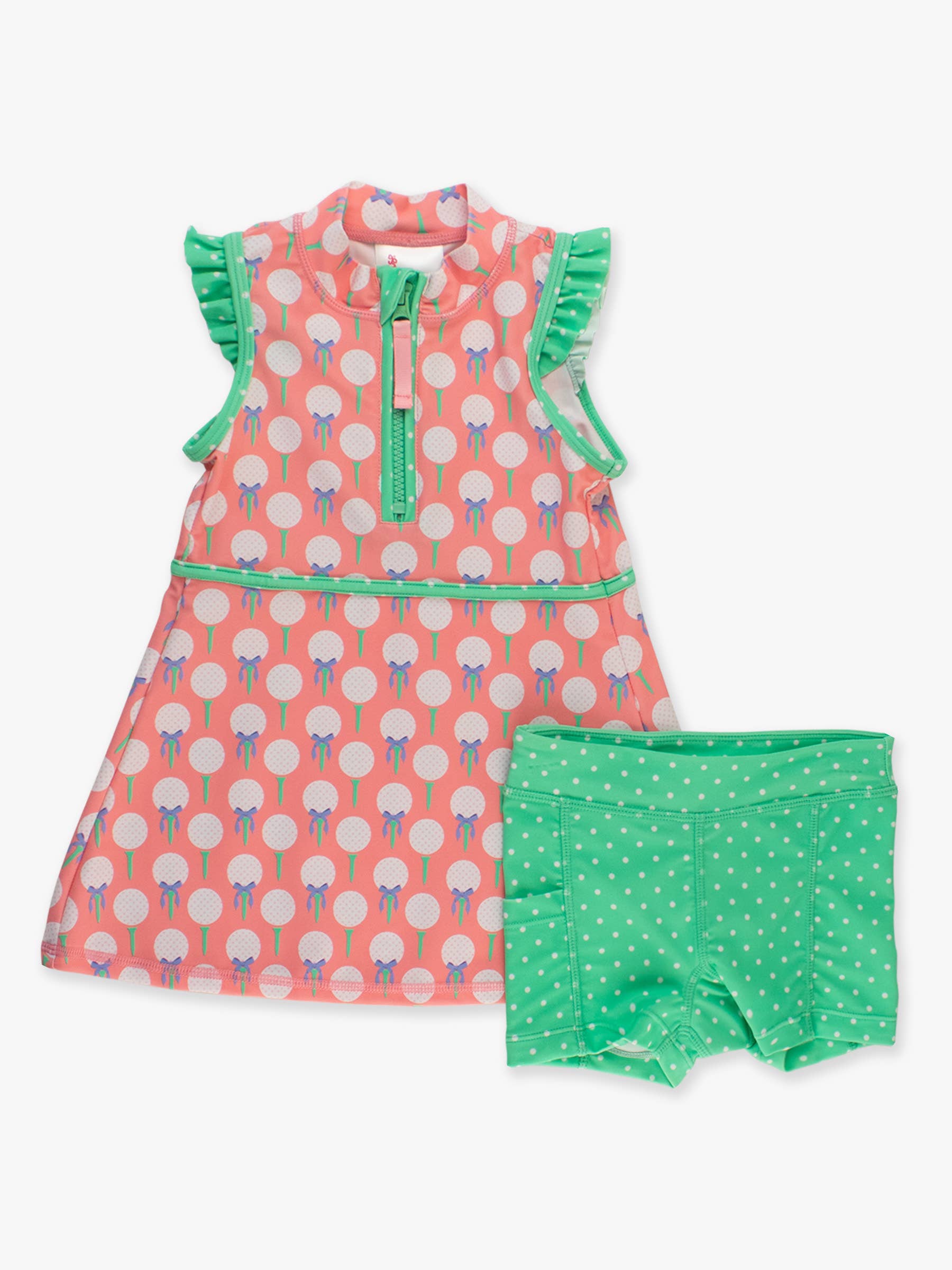Girls Pink Tee Time Golf Flutter Sleeve Active Dress & Bike Short Set