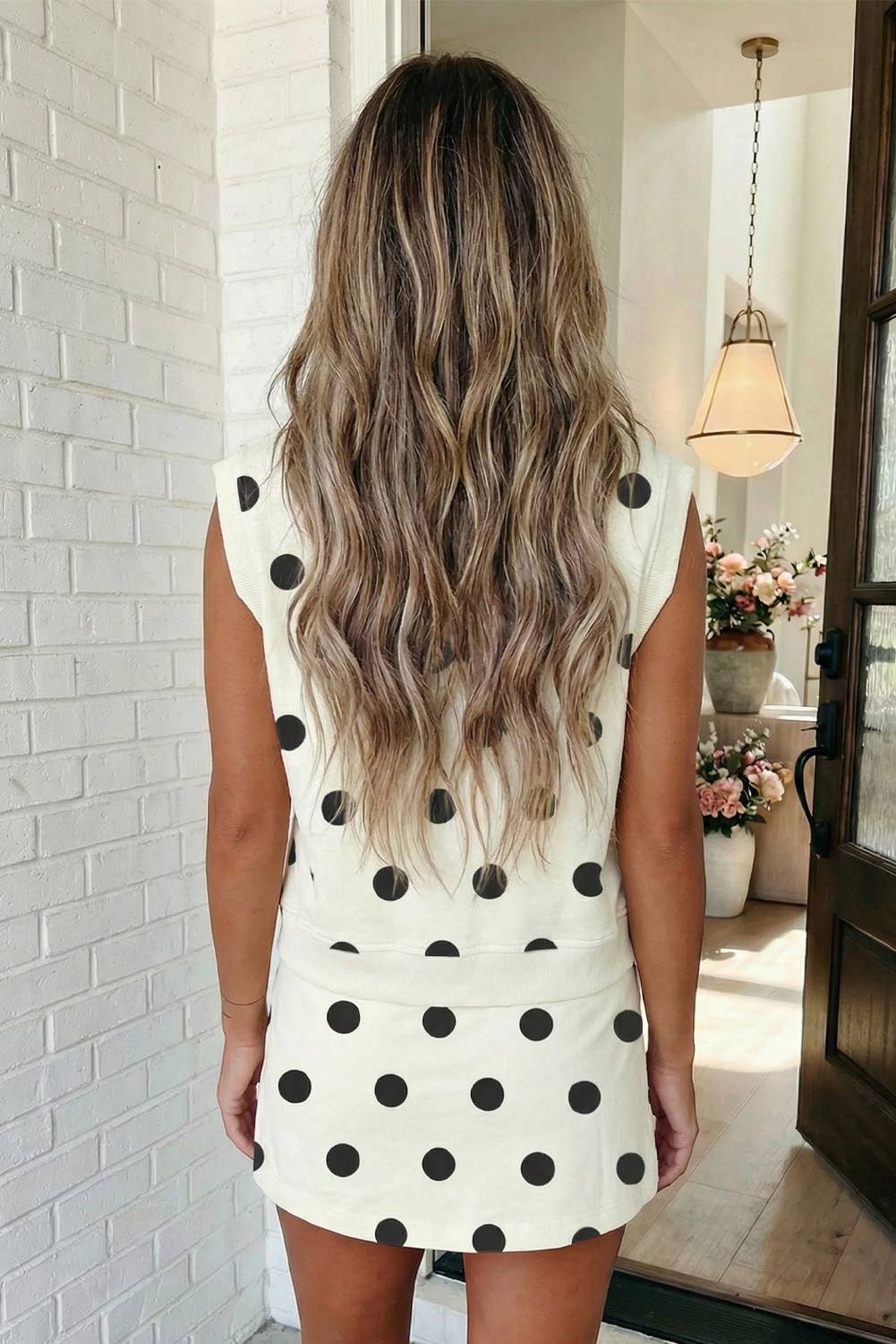 LAS Ribbed Trim Polka Dot Tank Split Mini Skort Set(S-4X)
