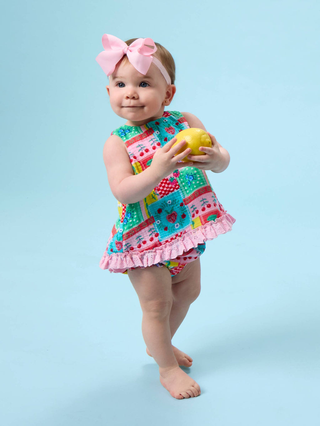 Baby Girls Picnic Party Patchwork Cotton Gauze Swing Top & Bloomer Set