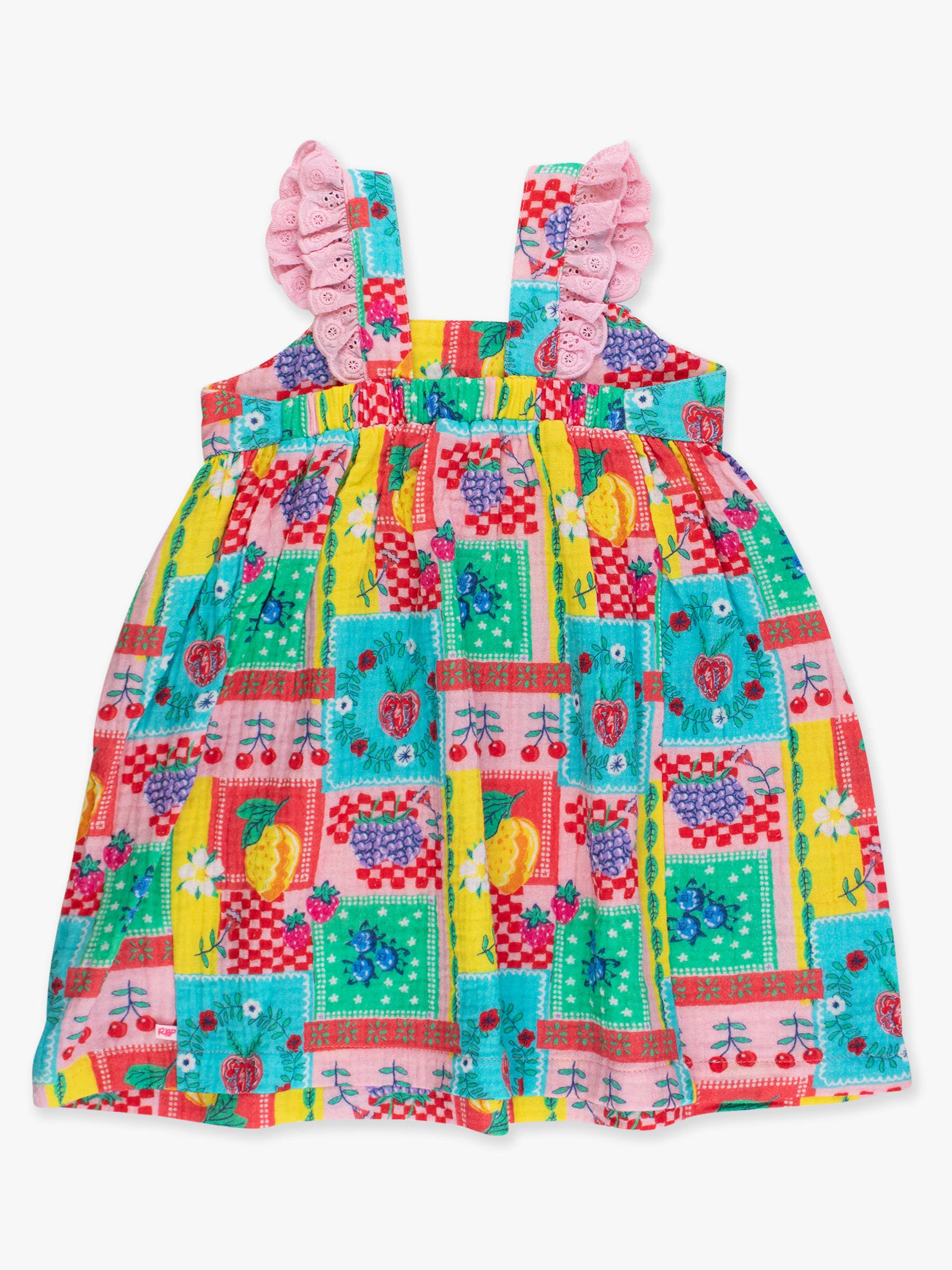 Girls Picnic Party Patchwork Cotton Gauze Flutter Bow Woven Dress