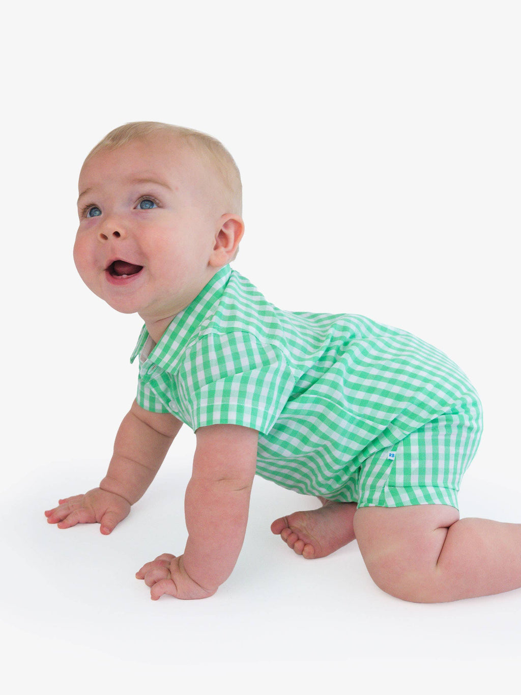 Baby Boys Classic Spring Bud Gingham Short Sleeve Woven Button-Up Romper