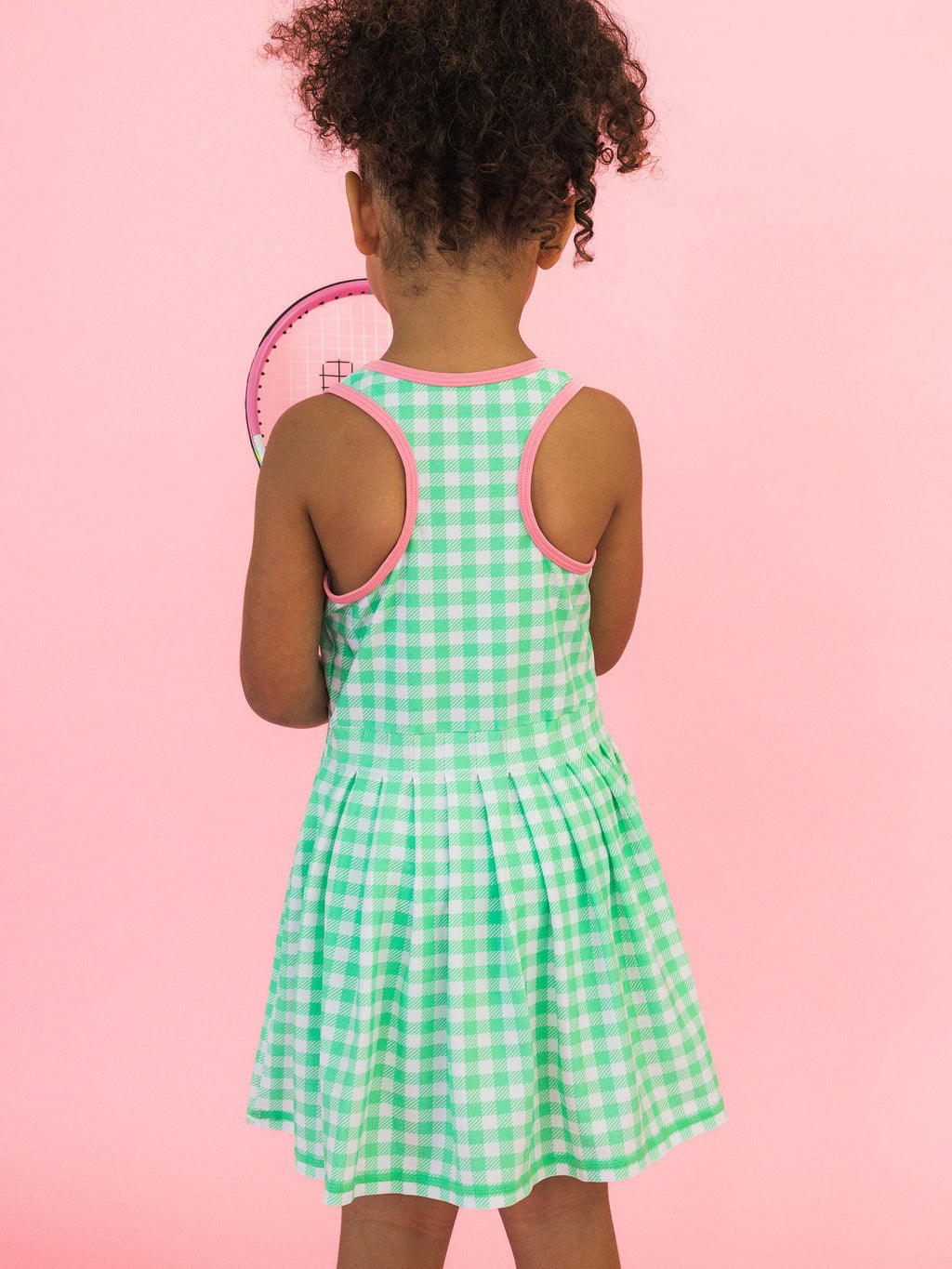 Girls Spring Bud Gingham Pleated Skirt Active Dress & Bike Short Set