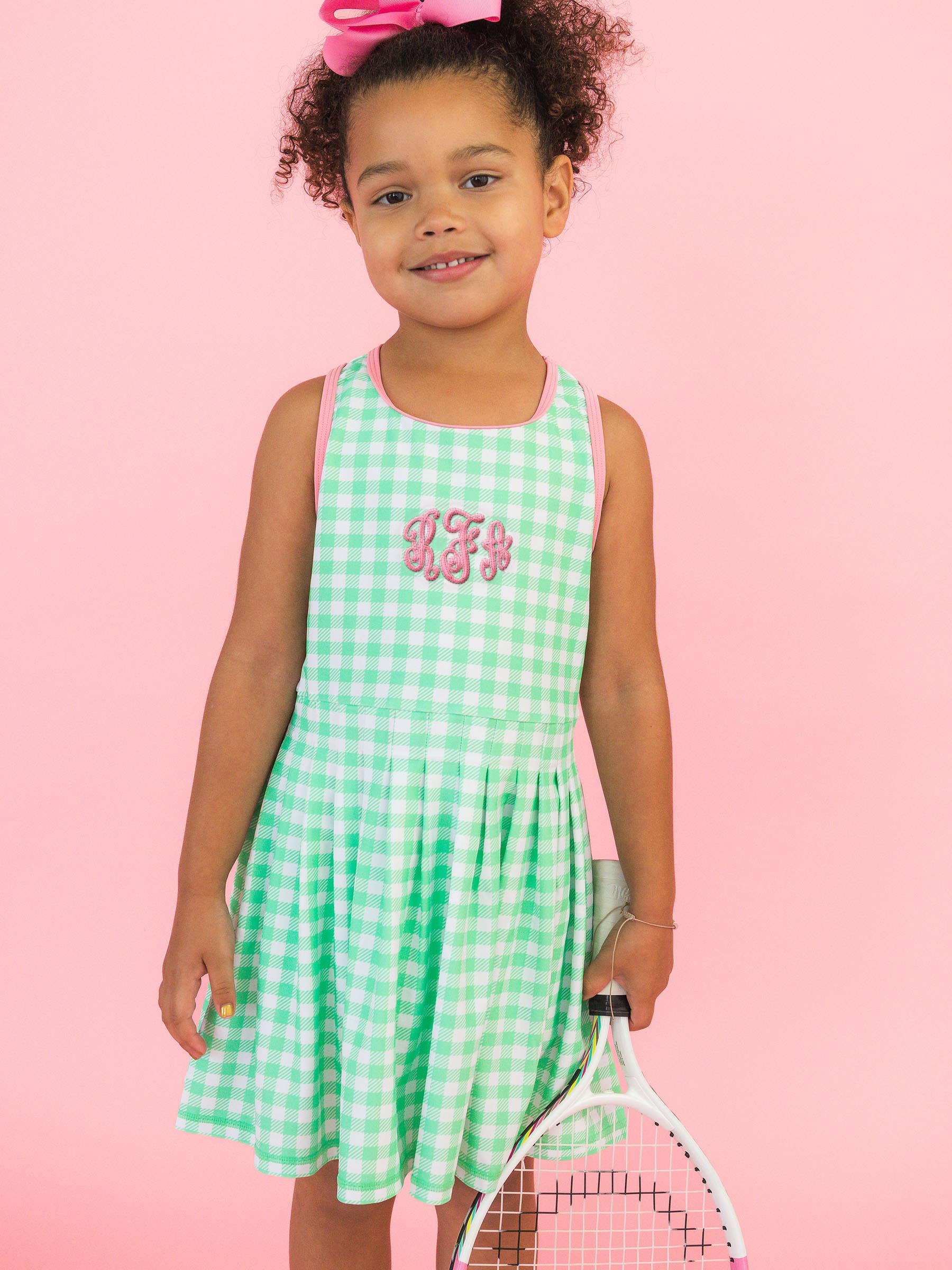 Girls Spring Bud Gingham Pleated Skirt Active Dress & Bike Short Set