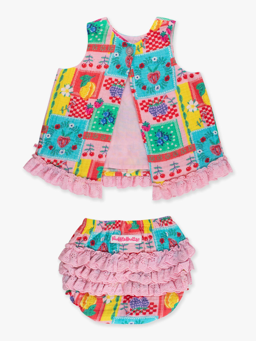 Baby Girls Picnic Party Patchwork Cotton Gauze Swing Top & Bloomer Set