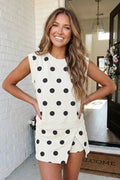LAS Ribbed Trim Polka Dot Tank Split Mini Skort Set(S-4X)