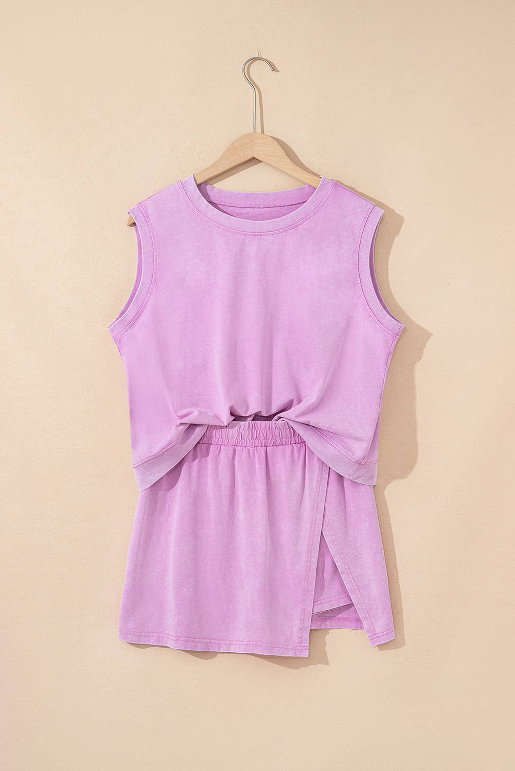 2 Pieces Mineral Wash Cotton Tank Top and Skirt Set (S-XL)