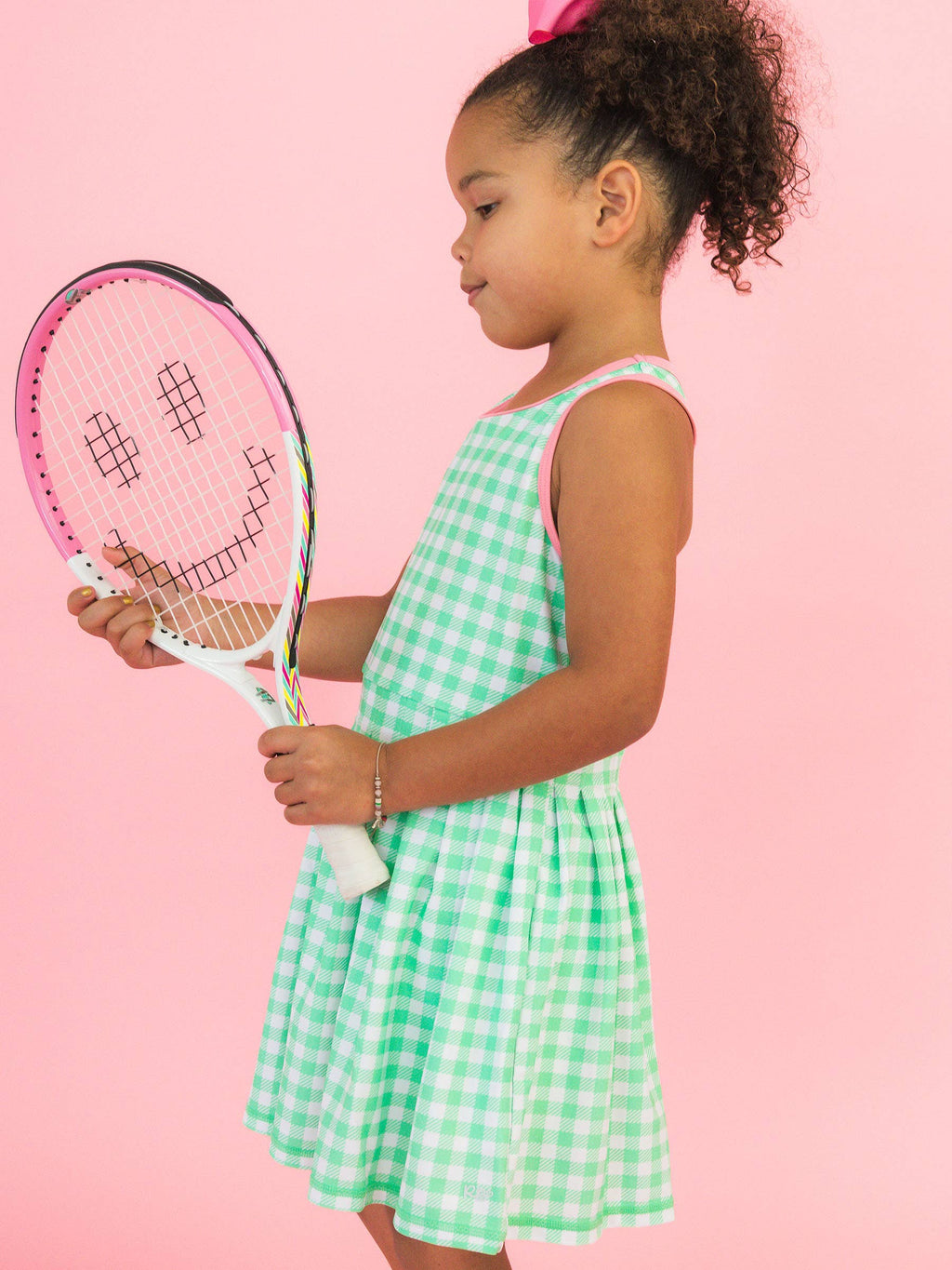 Girls Spring Bud Gingham Pleated Skirt Active Dress & Bike Short Set