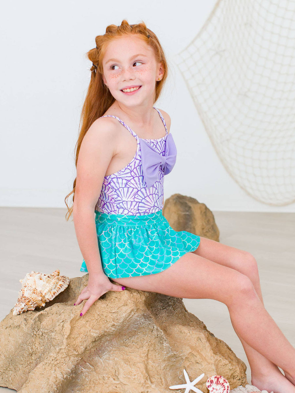 Girls Magical Mermaid Big Bow Skirted One Piece Swimsuit