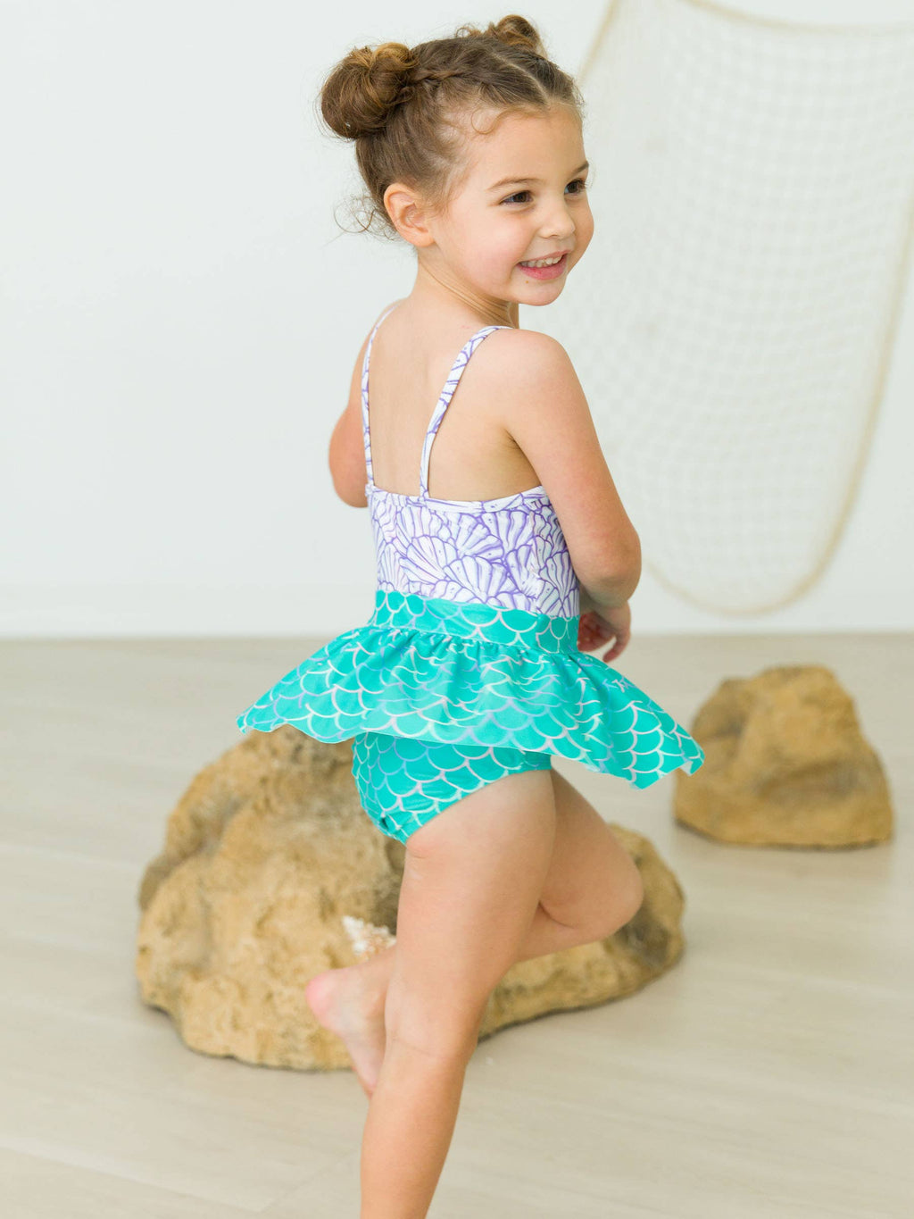 Girls Magical Mermaid Big Bow Skirted One Piece Swimsuit