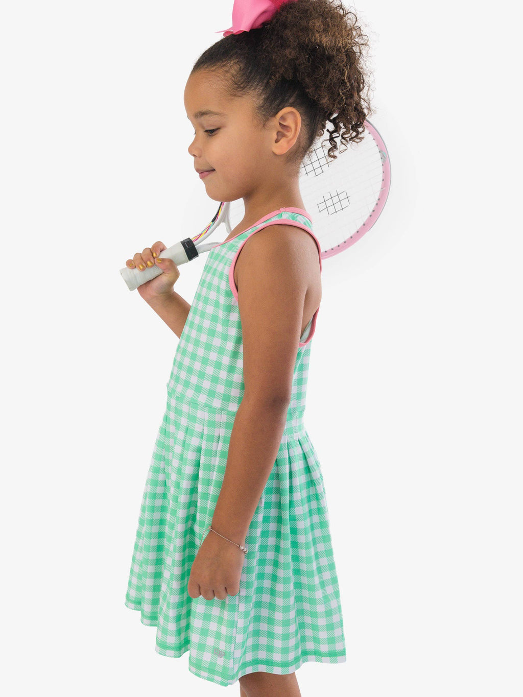 Girls Spring Bud Gingham Pleated Skirt Active Dress & Bike Short Set