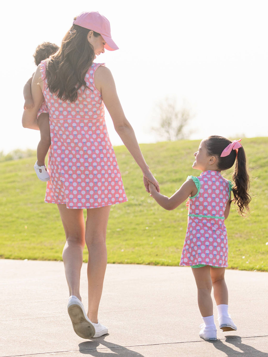 Girls Pink Tee Time Golf Flutter Sleeve Active Dress & Bike Short Set