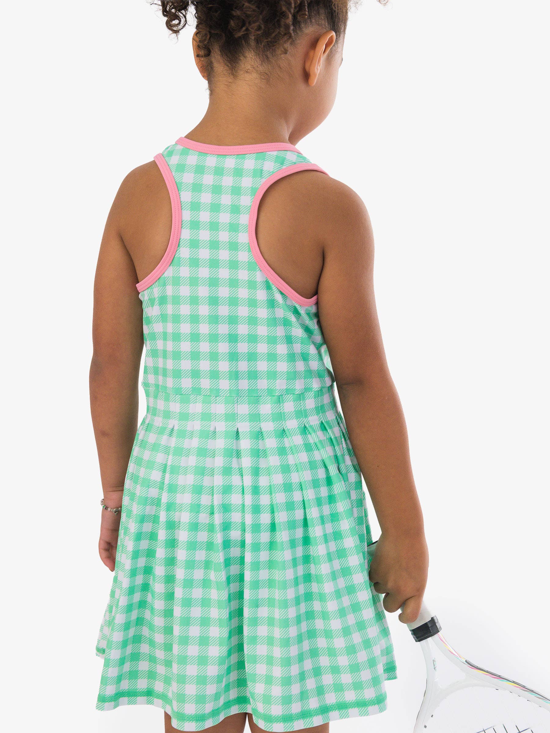 Girls Spring Bud Gingham Pleated Skirt Active Dress & Bike Short Set