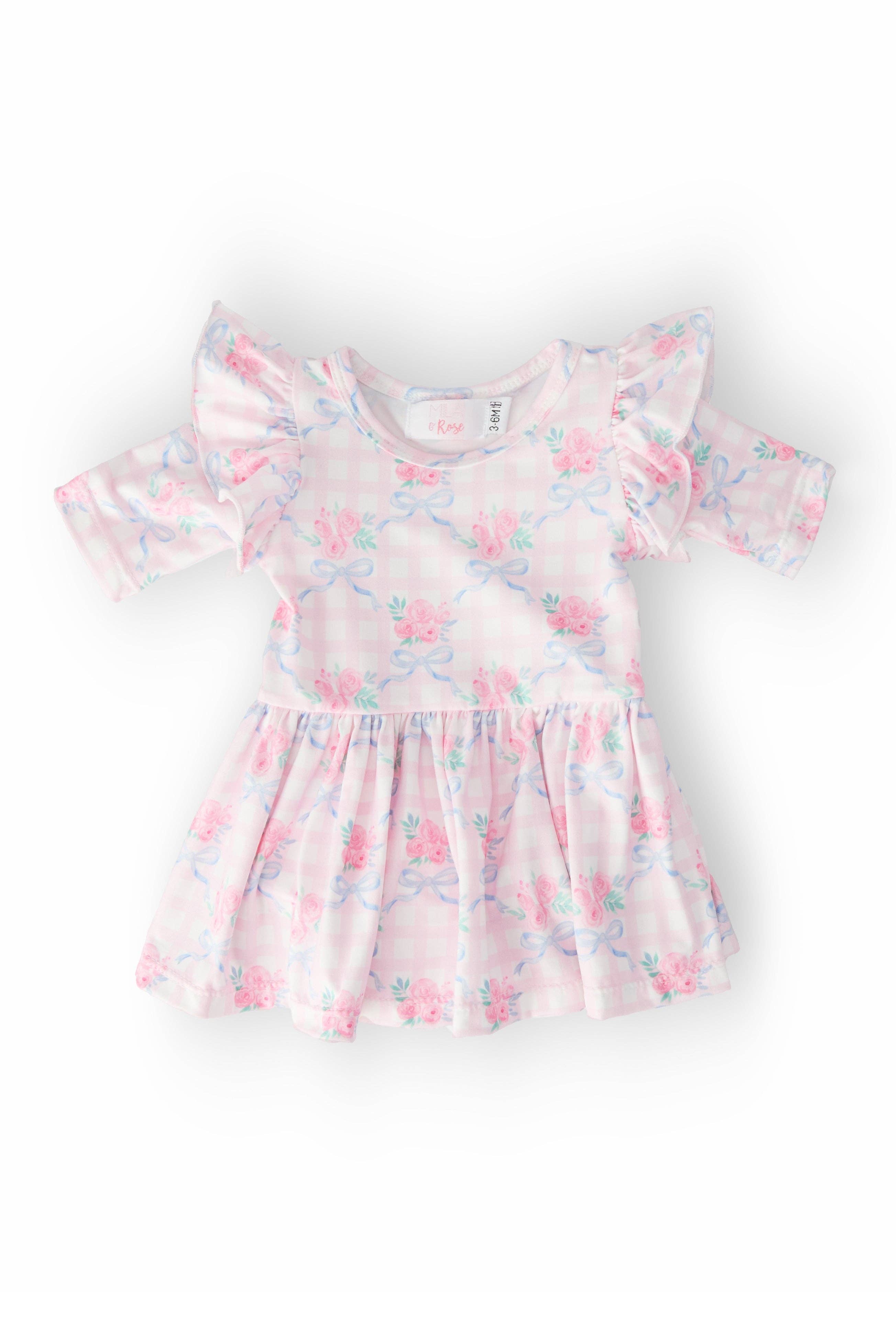 Ribbons & Roses 3/4 Sleeve Flutter Twirl Bodysuit