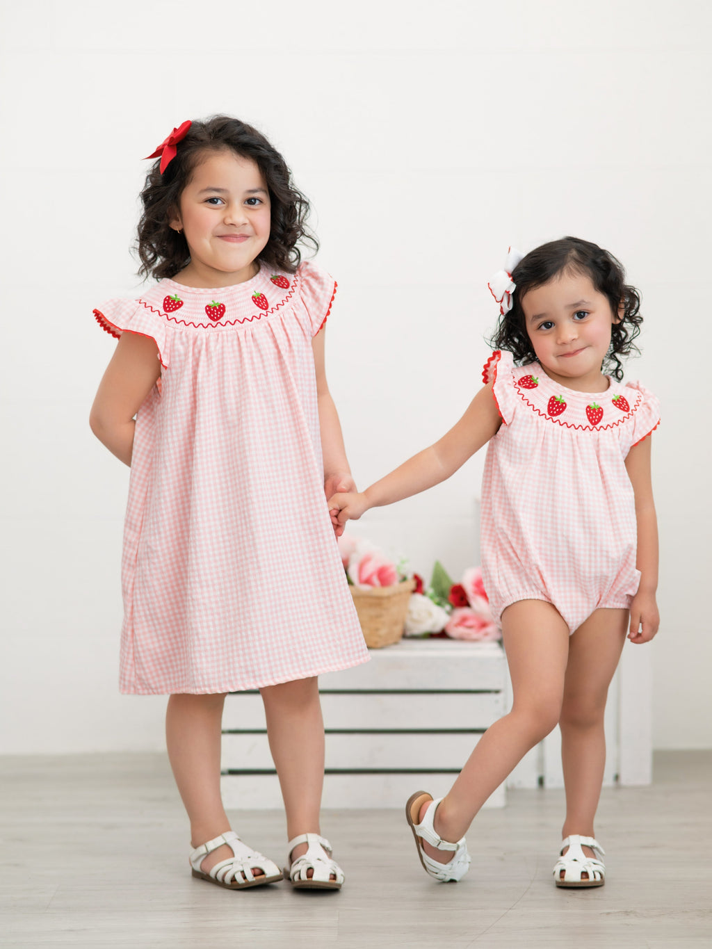 Baby Girls Strawberry Plaid Smocked Romper