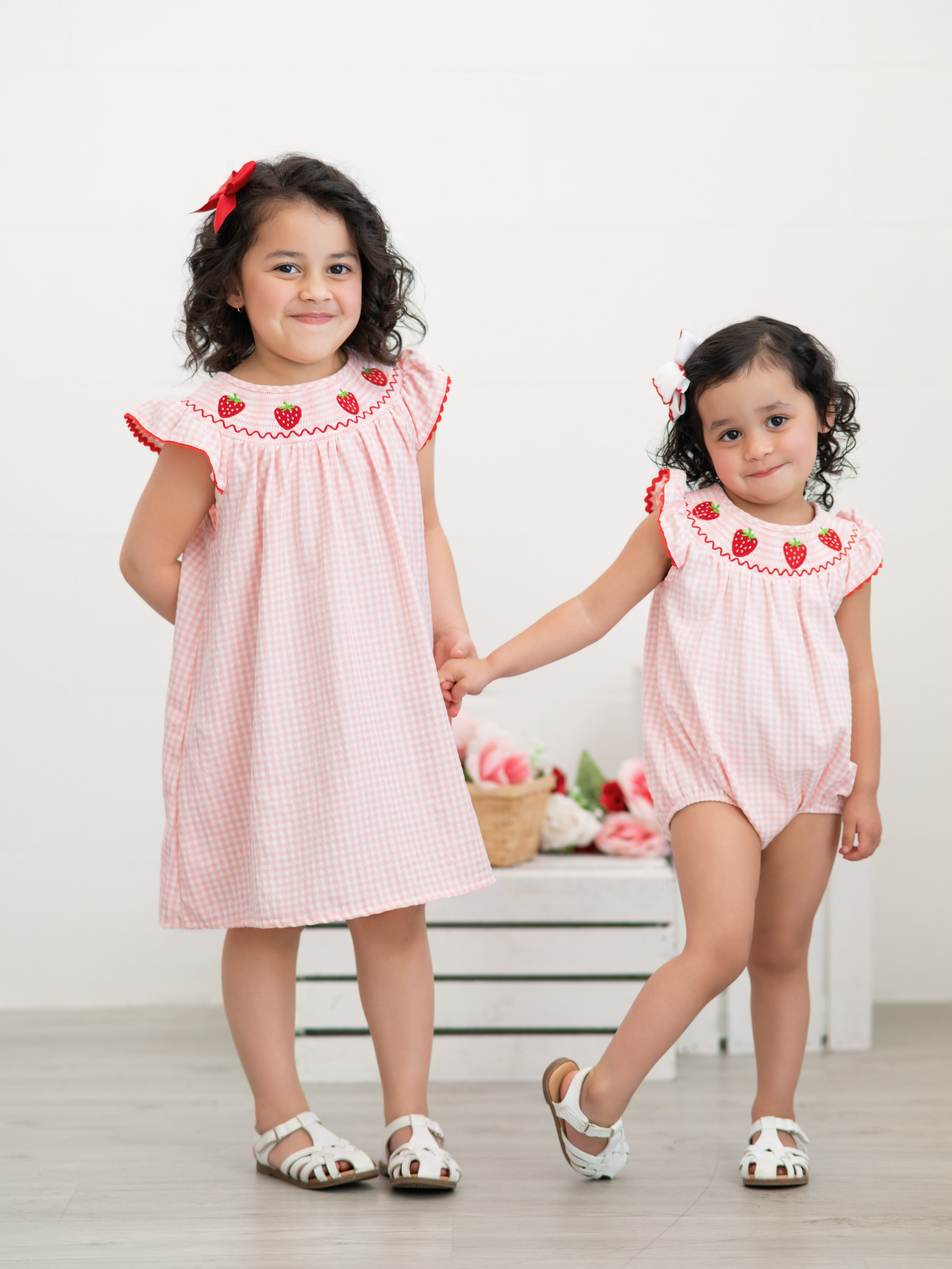 Baby Girls Strawberry Plaid Smocked Romper