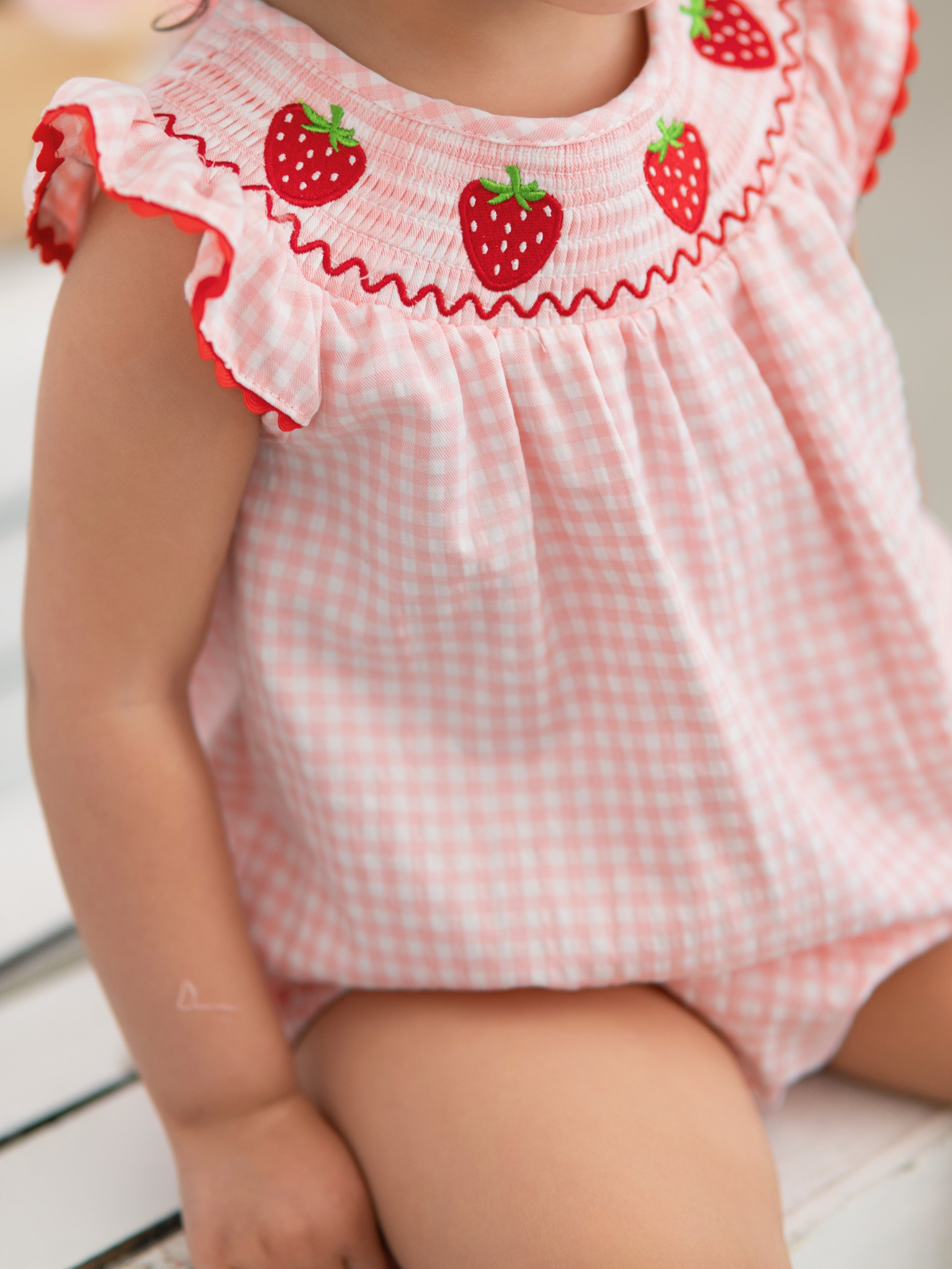Baby Girls Strawberry Plaid Smocked Romper