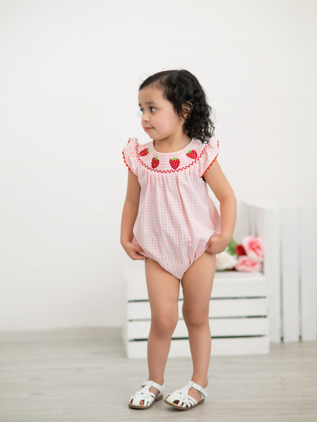 Baby Girls Strawberry Plaid Smocked Romper